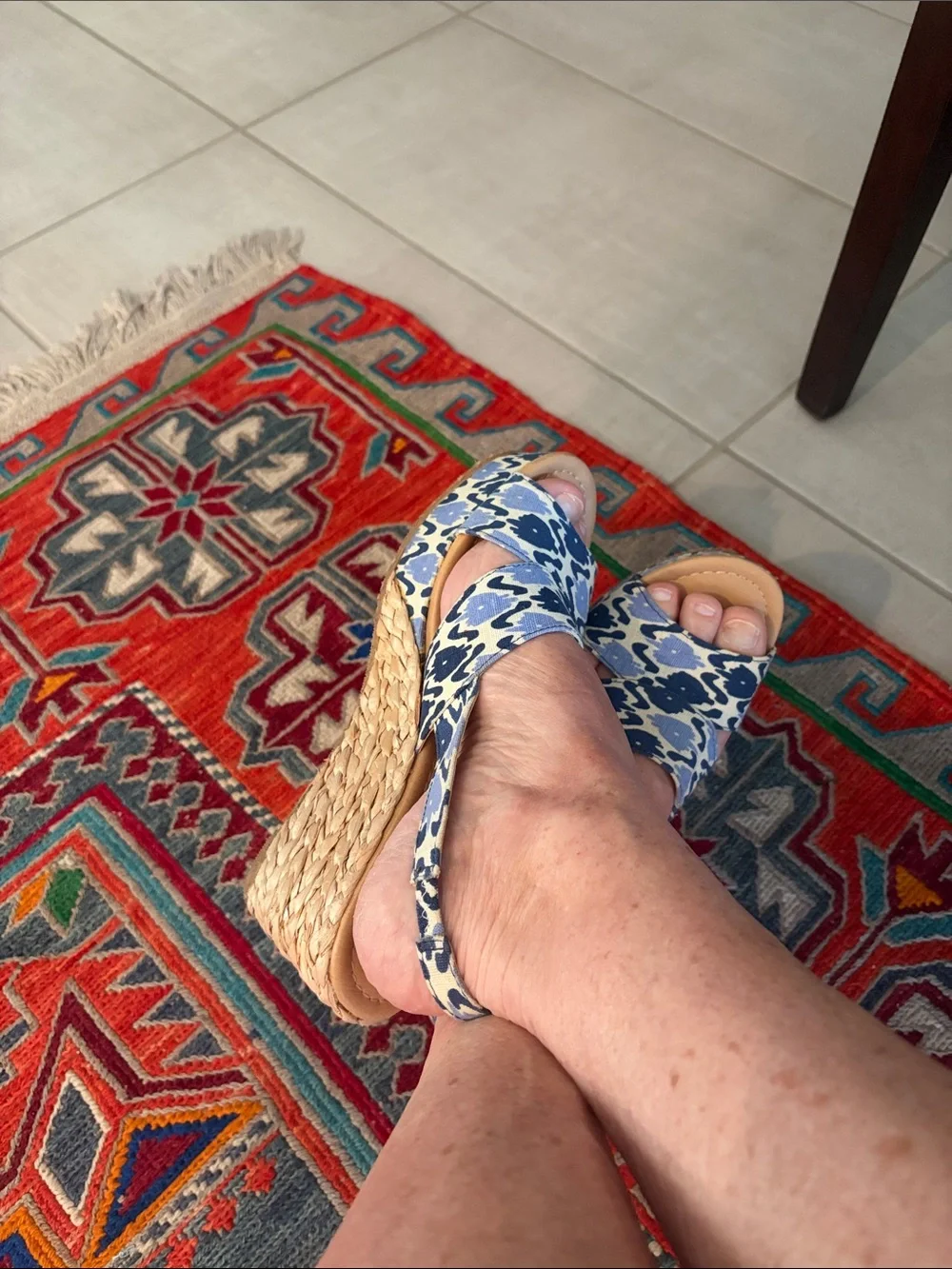 Women’s Chinese Laundry Blue Ikat Canvas Slingback Heels Sz 8.5